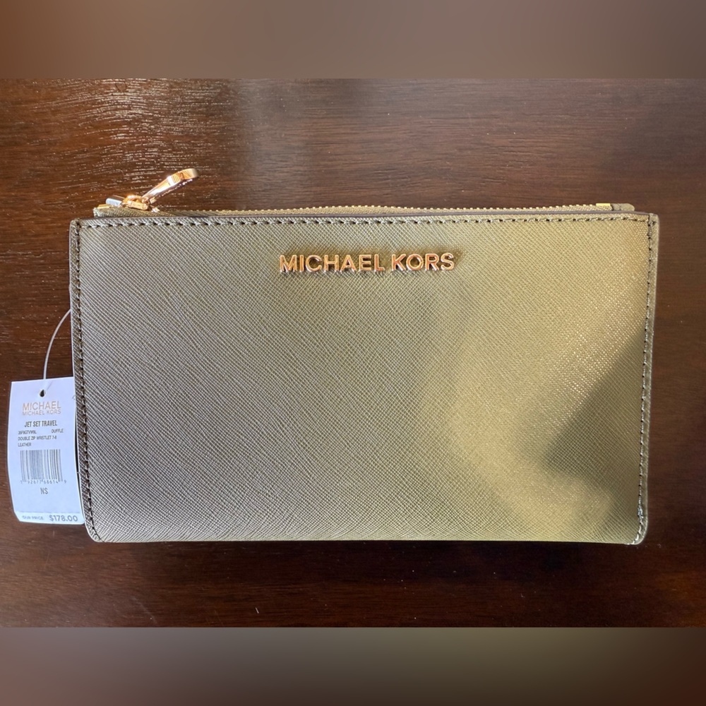 Michael Kors Olive Green Wallet with Gold Accents